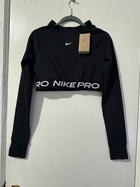 Nike Black Women's Cropped Long Sleeve Top with White Swoosh